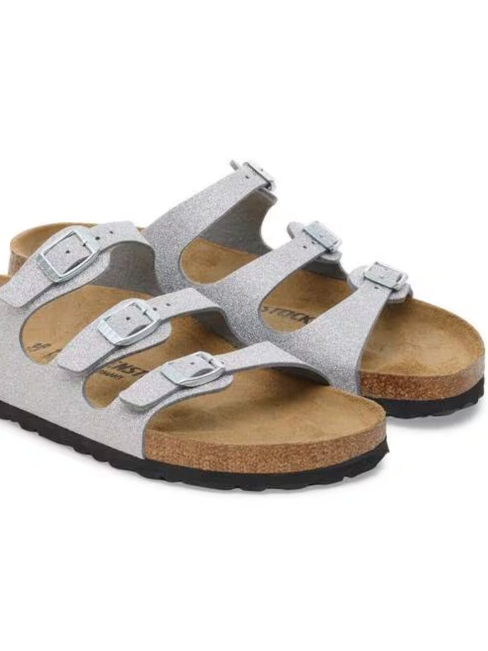 NEW Birkenstock FLORIDA Silver Glitter Sandals Slides 40 R Womens 9 to 9.5 - Picture 2 of 4